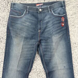 Vtg EVOLUTION Men's Jeans Blue Medium Wash Denim Wide Leg Baggy Y2K Sz 40x32